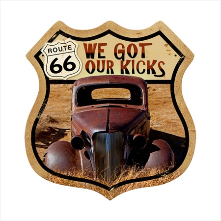 Fab001 Route 66 Rusty Automotive Shield Metal Sign