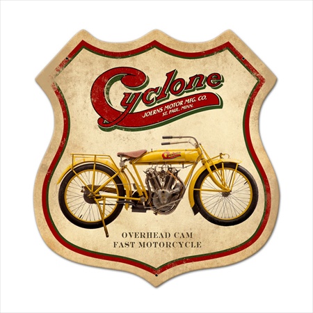 Past Time Signs FRC053 Cyclone Motorcycle Shield Metal Sign Past Time Signs FRC053 Cyclone Motorcycle Shield Metal Sign