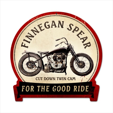 Past Time Signs FRC056 Finnegan Spear Motorcycle Round Banner Metal Sign Past Time Signs FRC056 Finnegan Spear Motorcycle Round Banner Metal Sign