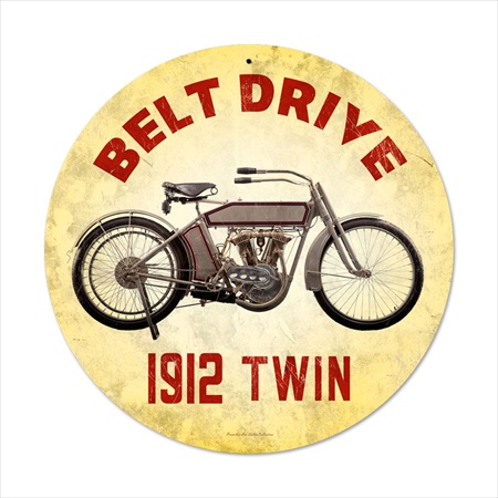 Past Time Signs FRC059 Belt Drive 1912 Motorcycle Round Metal Sign Past Time Signs FRC059 Belt Drive 1912 Motorcycle Round Metal Sign