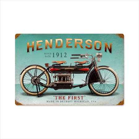 Past Time Signs FRC062 Henderson First Motorcycle Vintage Metal Sign Past Time Signs FRC062 Henderson First Motorcycle Vintage Metal Sign