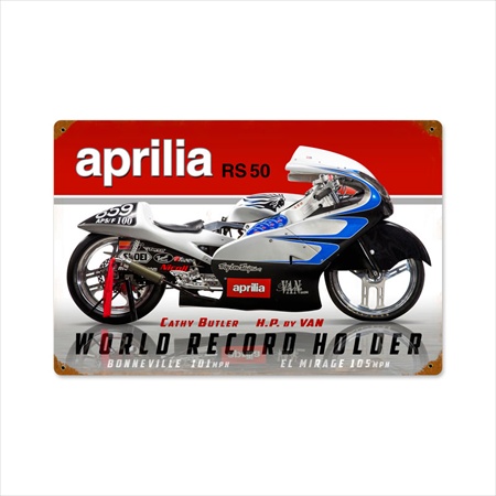 Past Time Signs FRC084 Aprilla World Record Motorcycle Vintage Metal Sign Past Time Signs FRC084 Aprilla World Record Motorcycle Vintage Metal Sign