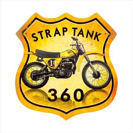 Past Time Signs FRC089 Strap Tank 360 Motorcycle Shield Metal Sign Past Time Signs FRC089 Strap Tank 360 Motorcycle Shield Metal Sign