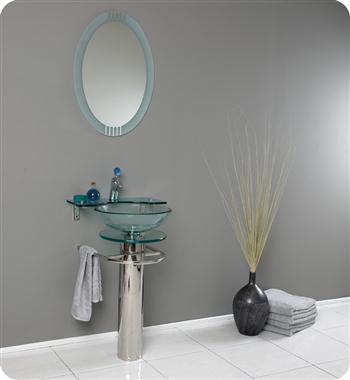 Fvn1019 Ovale Modern Glass Bathroom Vanity With Frosted Edge Mirror