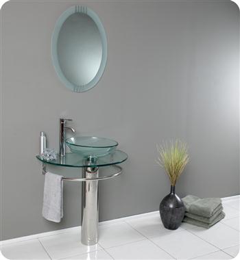 Attrazione Modern Glass Bathroom Vanity With Frosted Edge Mirror