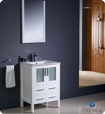 Fvn6224wh-uns Torino 24 In. White Modern Bathroom Vanity With Integrated Sink