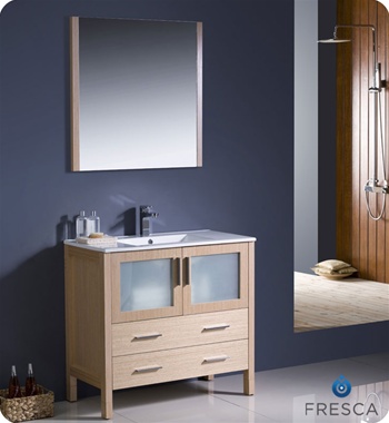 Fvn6236lo-uns Torino 36 In. Light Oak Modern Bathroom Vanity With Integrated Sink