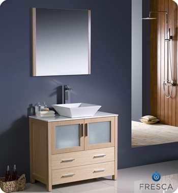Fvn6236lo-vsl Torino 36 In. Light Oak Modern Bathroom Vanity With Vessel Sink