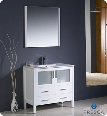 Fvn6236wh-uns Torino 36 In. White Modern Bathroom Vanity With Integrated Sink