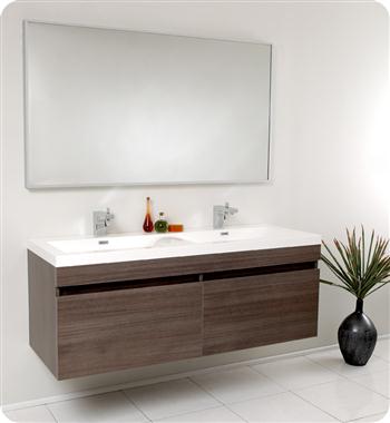 Largo Gray Oak Modern Bathroom Vanity With Wavy Double Sinks