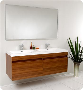 Largo Teak Modern Bathroom Vanity With Wavy Double Sinks