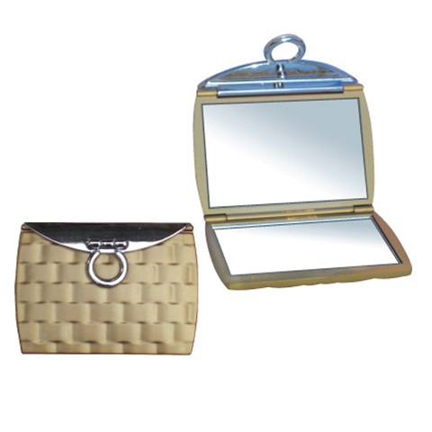 M869 Gold Compact Foldable Cosmetic Mirror With Clasp 2x And 1x Magnification