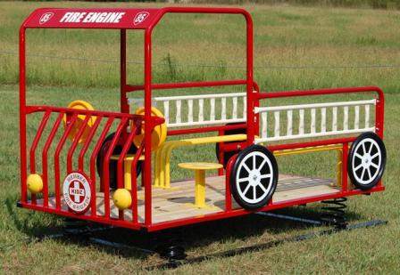 Bt-8002-stw Fire Engine With Springs Treated Wood Floor Rides