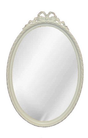 Oval With Bow Bright White Decorative Mirror
