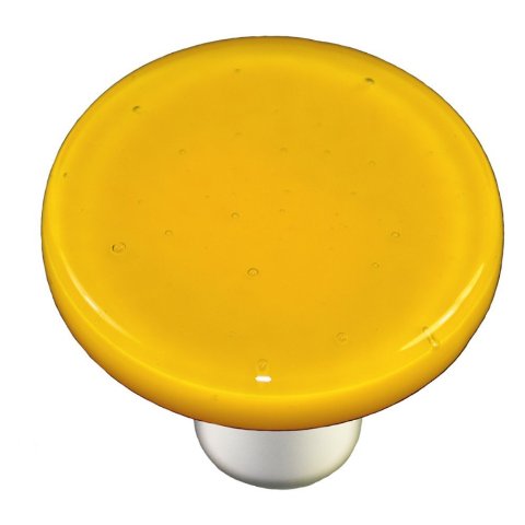 Hk1012-krb Sunflower Yellow Round Glass Cabinet Knob - Black Post