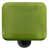 Olive Green Square Glass Cabinet Knob - Black Post