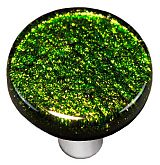 Light Metallic Green Round Glass Cabinet Knob - Aluminum Post