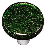 Metallic Green Round Glass Cabinet Knob - Aluminum Post