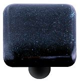 Hk1033-kb Dark Metallic Blue Square Glass Cabinet Knob - Black Post