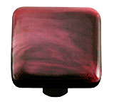 Swirl Dark Cranberry Square Glass Cabinet Knob - Black Post