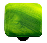 Hk2005-kb Swirl Yellow Green Square Glass Cabinet Knob - Black Post