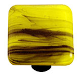 Hk2056-ka Black Swirl Canary Yellow Square Glass Cabinet Knob - Aluminum Post