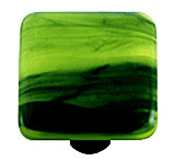 Black Swirl Spring Green Square Glass Cabinet Knob - Aluminum Post
