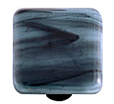 Black Swirl Powder Blue Square Glass Cabinet Knob - Black Post