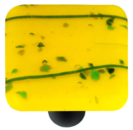 Mardi Gras Green With Sunflower Yellow Square Glass Cabinet Knob - Black Post
