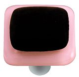 Petal Pink Border With Black Square Glass Cabinet Knob - Aluminum Post