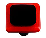 Brick Red Border With Black Square Glass Cabinet Knob - Aluminum Post