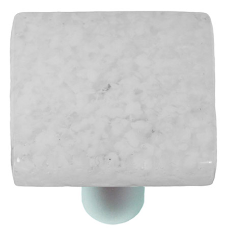 Granite Clear & White Square Glass Cabinet Knob - Aluminum Post