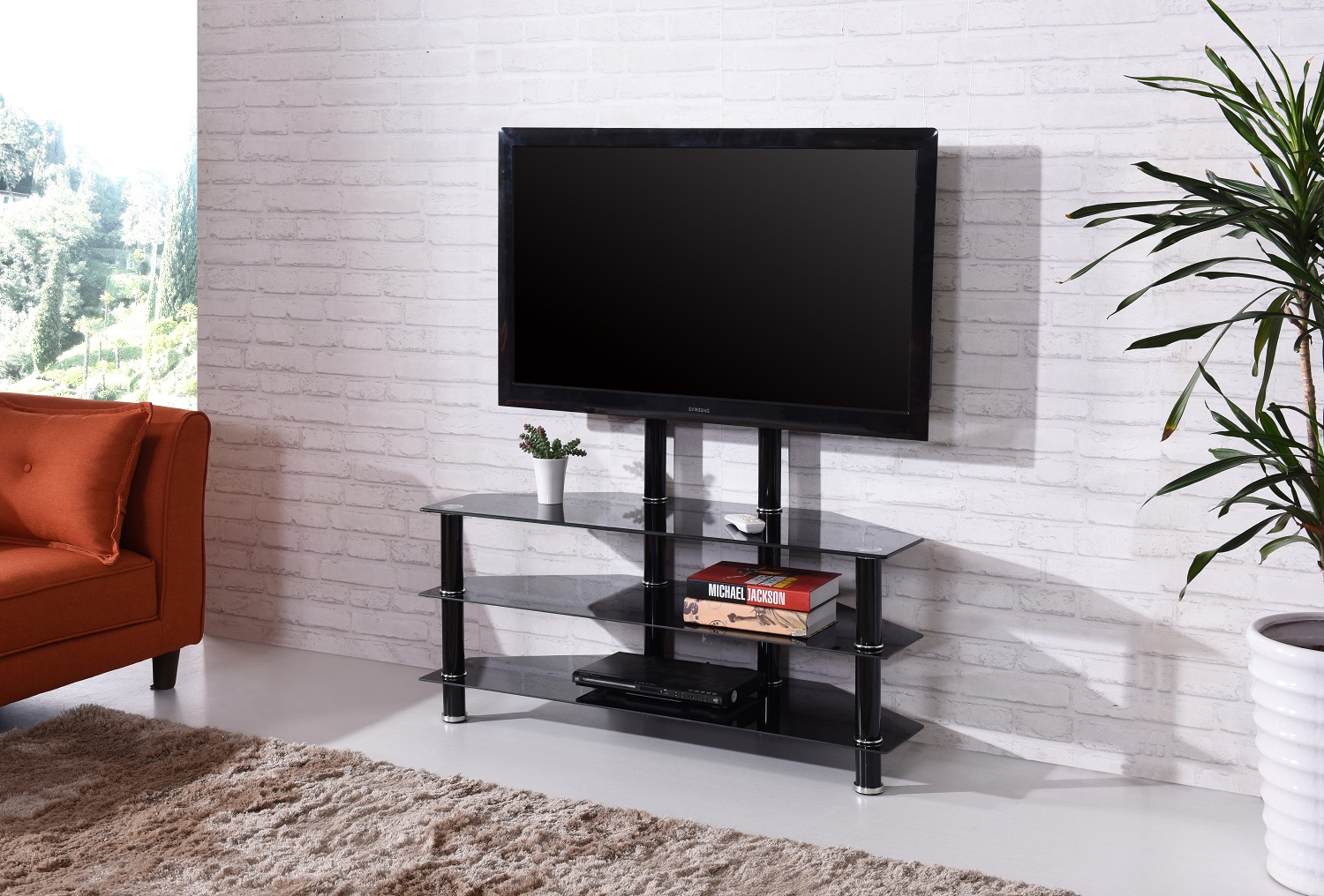 Hitv2502 42 In. Glass Tv Stand With Mount - 3 Ft.