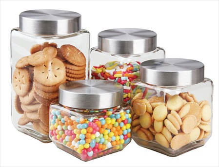 Cs10438 4 Piece Glass Canister Set Square, Pack Of 6