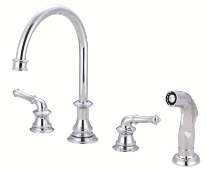 Jrl-1191 Two Handle Kitchen Widespread Faucet With Spray, Polished Chrome