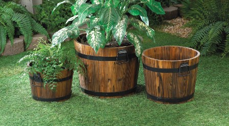 57070000 Fir Wood Apple Barrel Wooden Planter Trio