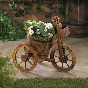 57071207 Tricycle Wooden Barrel Planter