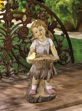 57070072 Sweet Summertime Flower Girl And Little Bird Garden Solar Powered Statue