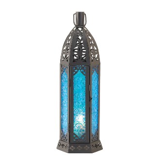 57070459 Tall Floret Blue Candle Lantern