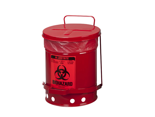 Justrite 05910r 6 Gallon Biohazard Waste Can-red