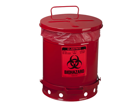 Justrite 05930r 10 Gallon Biohazard Waste Can-red