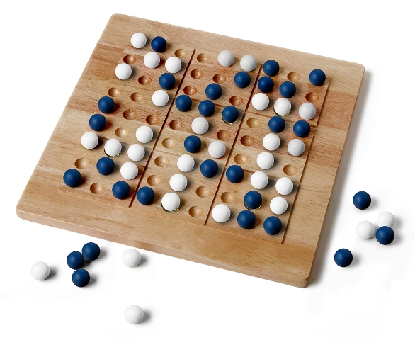 1021 Tic-tac-ku Solid Wood Game Blue And White