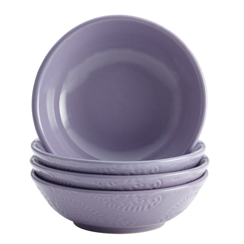 50952 Dinnerware Paisley Vine 4-piece Stoneware Fruit Bowl Set, Lavender