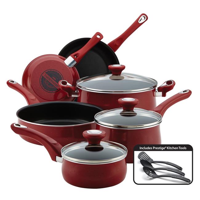 14383 New Traditions Speckled Aluminum Nonstick 12-piece Cookware Set, Red