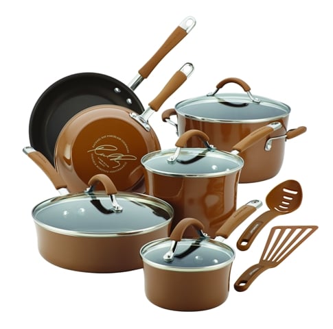 16333 Cucina Hard Enamel Nonstick 12-piece Cookware Set, Mushroom Brown