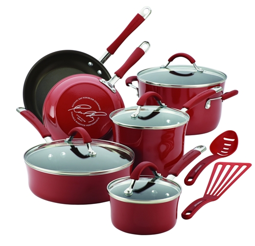16339 Cucina Hard Enamel Nonstick 12-piece Cookware Set, Cranberry Red