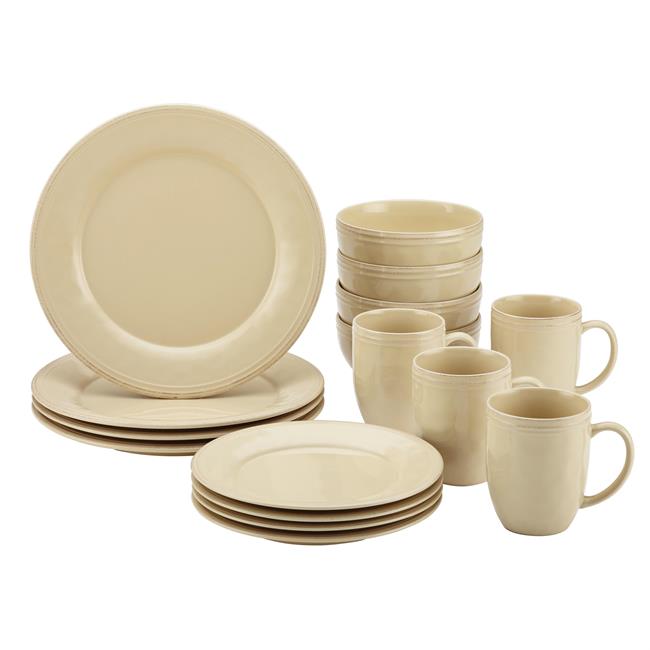 55094 Cucina Dinnerware 16-piece Stoneware Dinnerware Set, Almond Cream