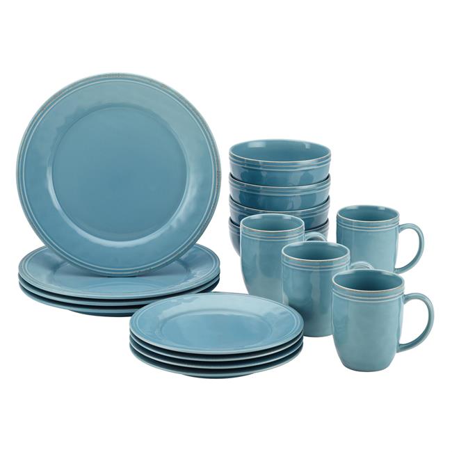 55093 Cucina Dinnerware 16-piece Stoneware Dinnerware Set, Agave Blue