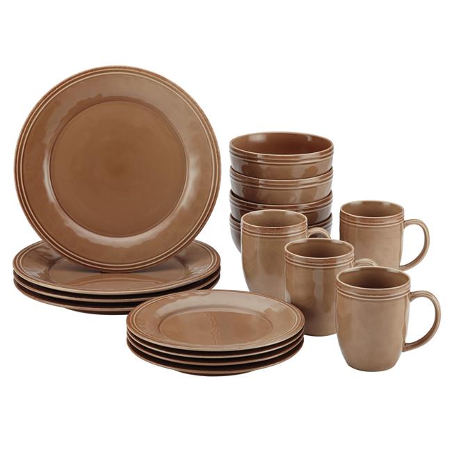 55097 Cucina Dinnerware 16-piece Stoneware Dinnerware Set, Mushroom Brown
