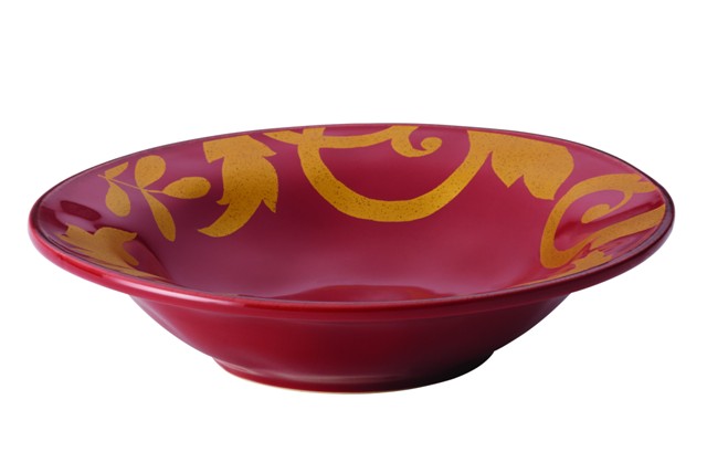 52796 Dinnerware Gold Scroll 10 In. Round Serving Bowl, Cranberry Red